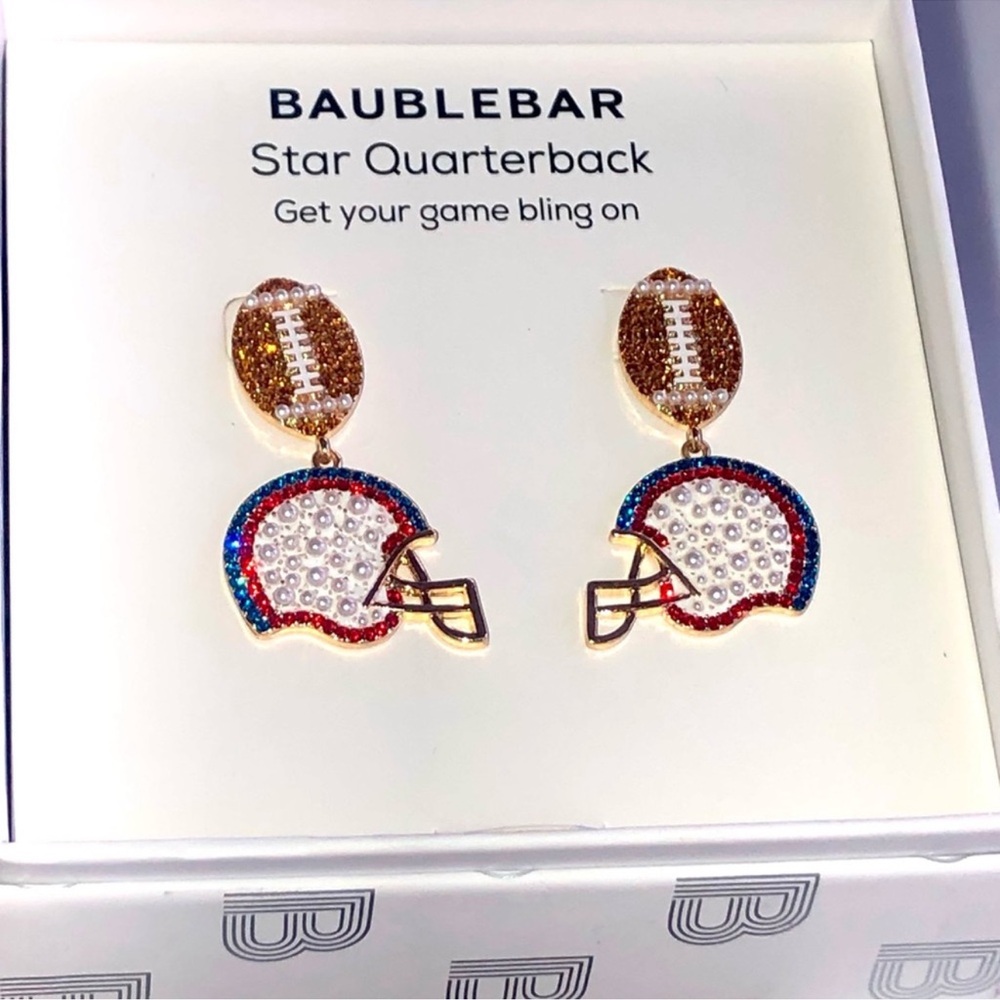 NIB! Football Helmet Earrings Rhinestones & Pearls - Picture 2 of 7